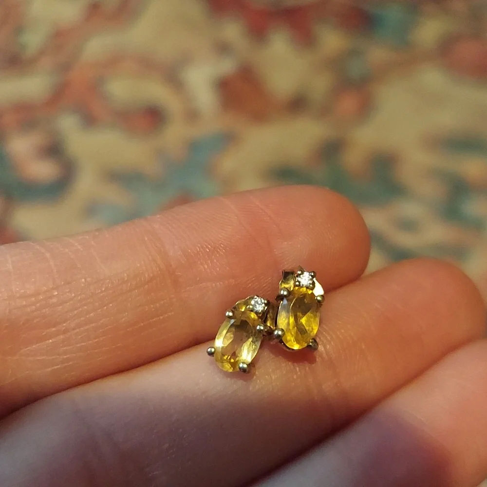 Citrine and CZ Sterling Silver with Gold-Plating Earrings - Picture 4 of 4